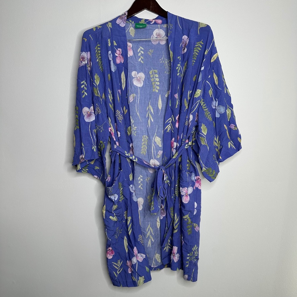 Uncommon Goods Floral‎ Kimono Robe Women XS/S Blue Excellent Botanical Lyocell